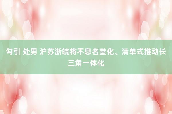勾引 处男 沪苏浙皖将不息名堂化、清单式推动长三角一体化