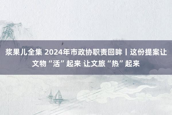 浆果儿全集 2024年市政协职责回眸丨这份提案让文物“活”起来 让文旅“热”起来
