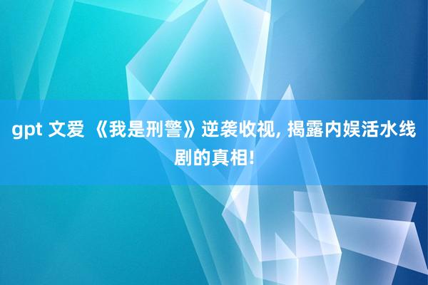 gpt 文爱 《我是刑警》逆袭收视， 揭露内娱活水线剧的真相!