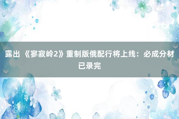 露出 《寥寂岭2》重制版俄配行将上线：必成分材已录完